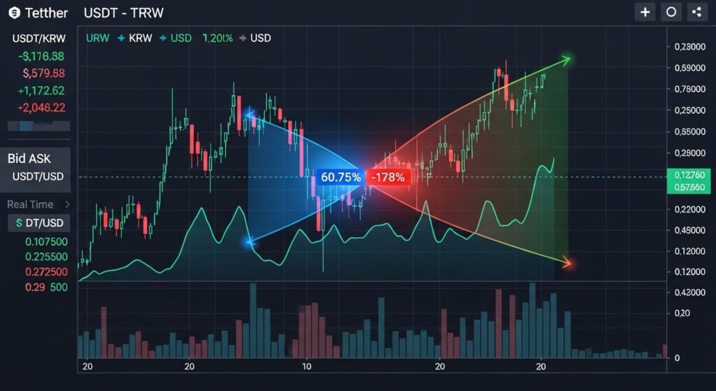 국내외 거래소 간의 테더 가격 차이를 나타내는 김치프리미엄 분석 차트